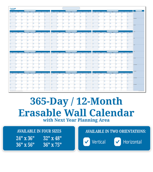 Yearly Undated Dry Erasable Wall Calendar with Next Year Planning Area