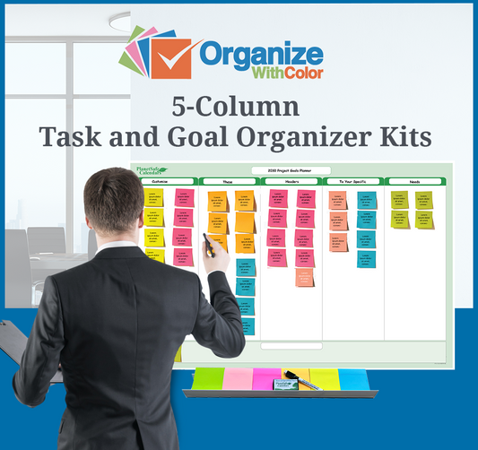 5-Column Dry-Erasable Sticky-Note Task & Goals Planner Kit with Customizable Headings