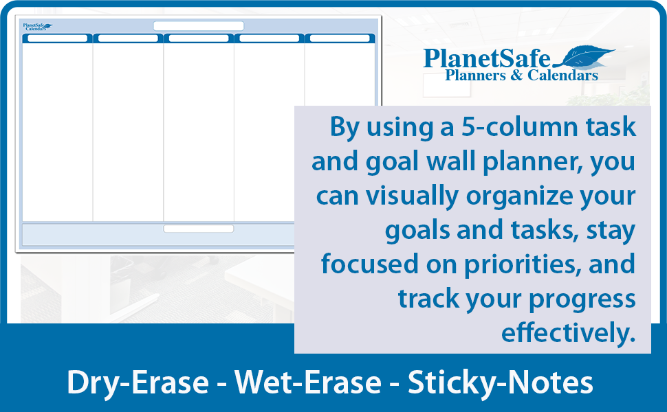 5-Column Dry-Erasable Sticky-Note Task & Goals Planner Kit with Customizable Headings