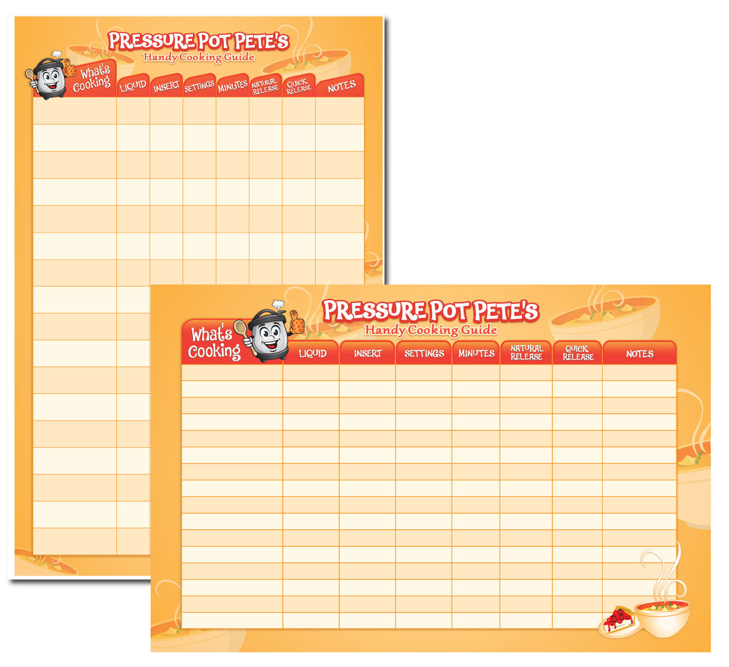 Pressure Pot Pete Cooking Chart 11" x 17" reversible