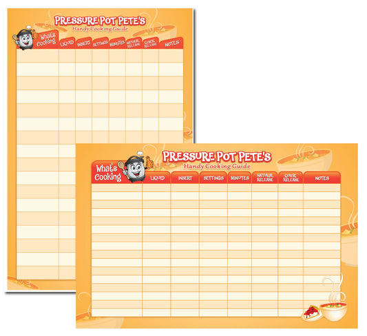 Pressure Pot Pete Cooking Chart 11" x 17" reversible