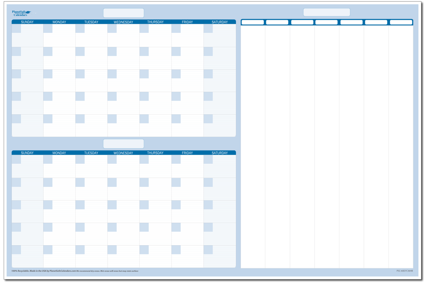 2-Month plus 7-Column Erasable Task/Goals Wall Planner