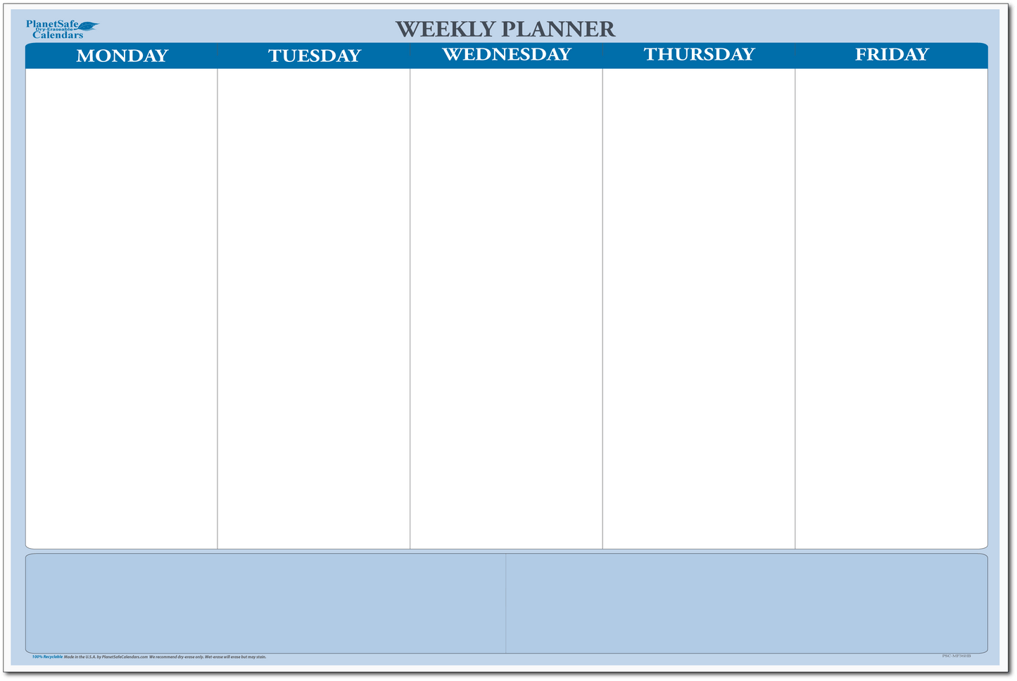 Weekly 5 Column Dry-Erasable Sticky-Note Task and Goals Planner