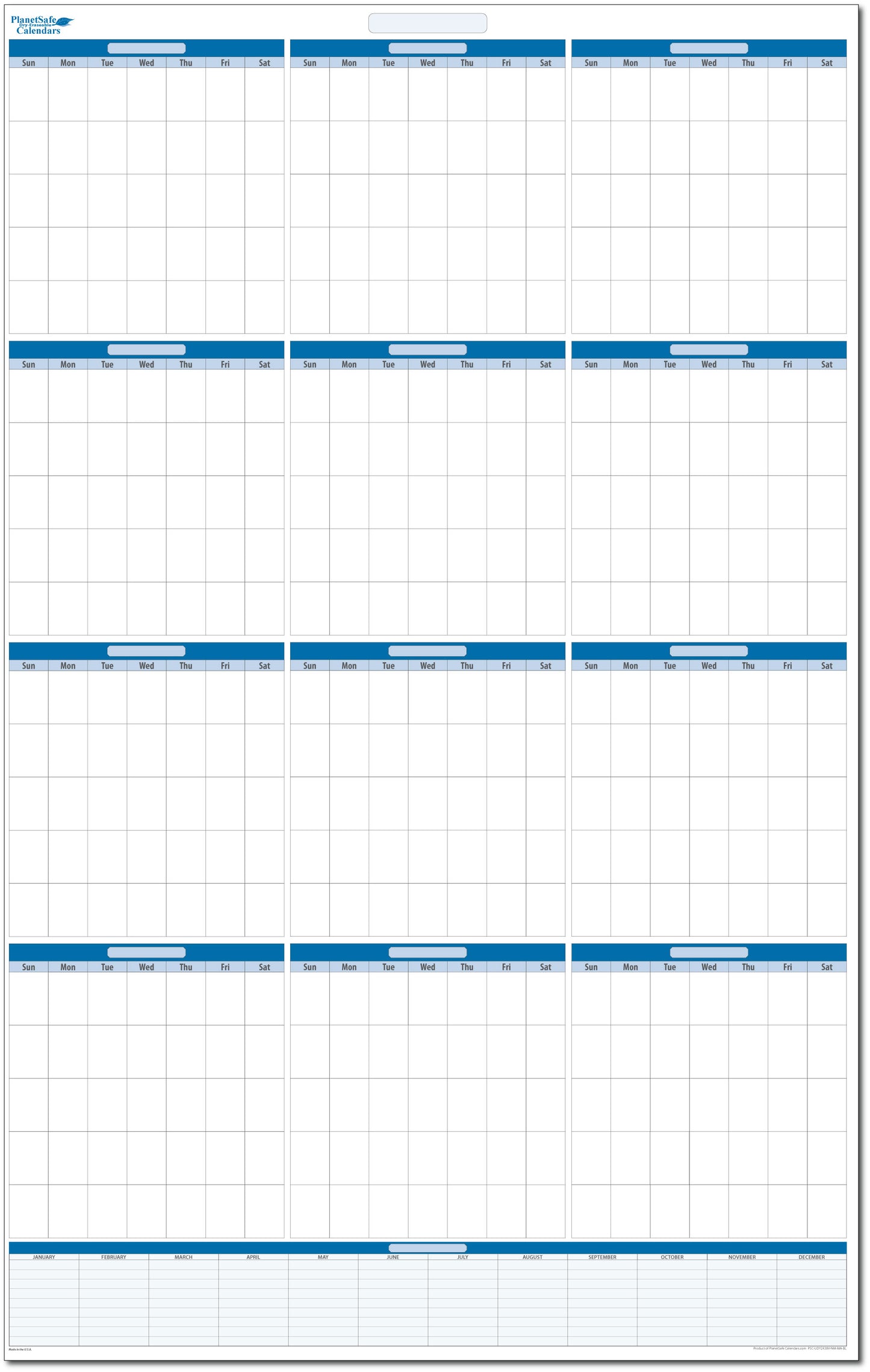 Yearly Undated Dry Erasable Wall Calendar with Next Year Planning Area