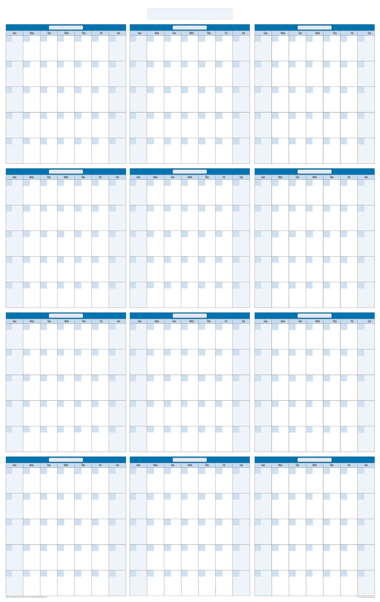 Yearly Undated Dry Erasable Wall Calendar