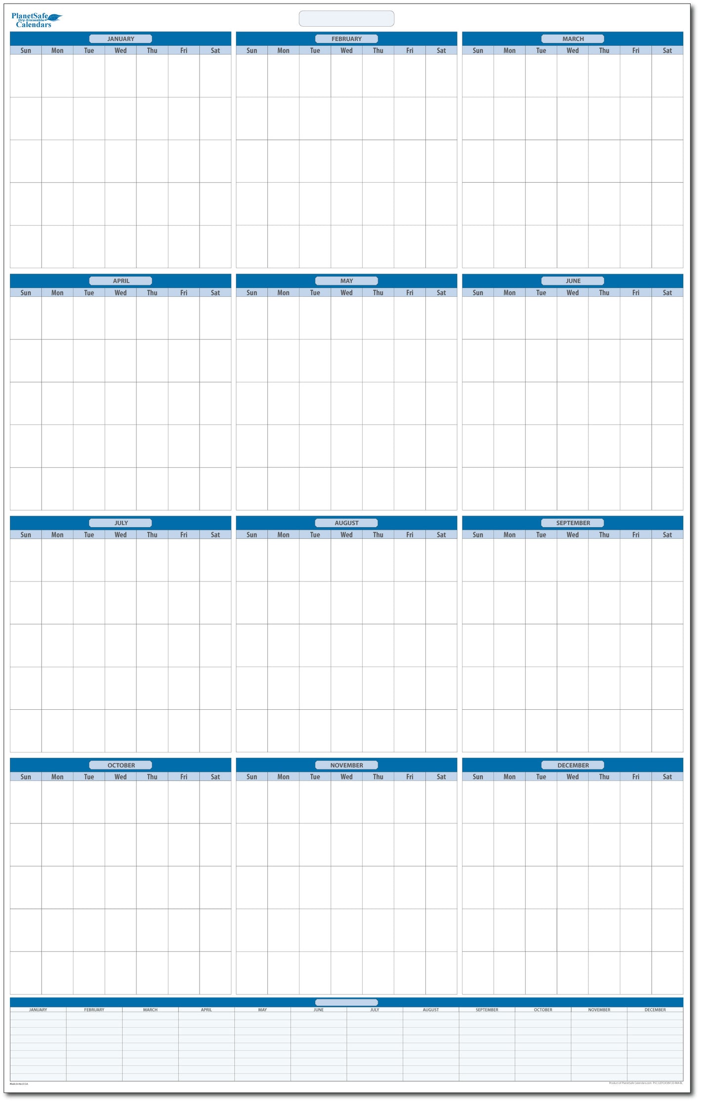 Yearly Undated Dry Erasable Wall Calendar with Next Year Planning Area